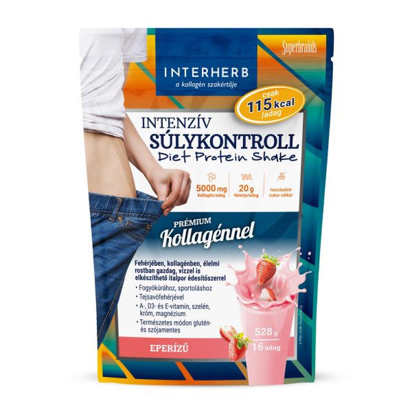 Interherb Intenzív SÚLYKONTROLL Eperízű Diet Shake kollagénnel 528g
