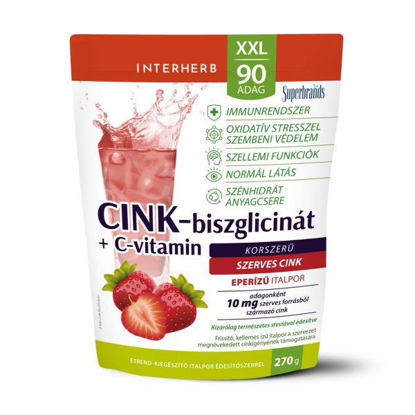 Interherb XXL 90 adag Cink-biszglicinát+C-vit. eperízű italpor 270g
